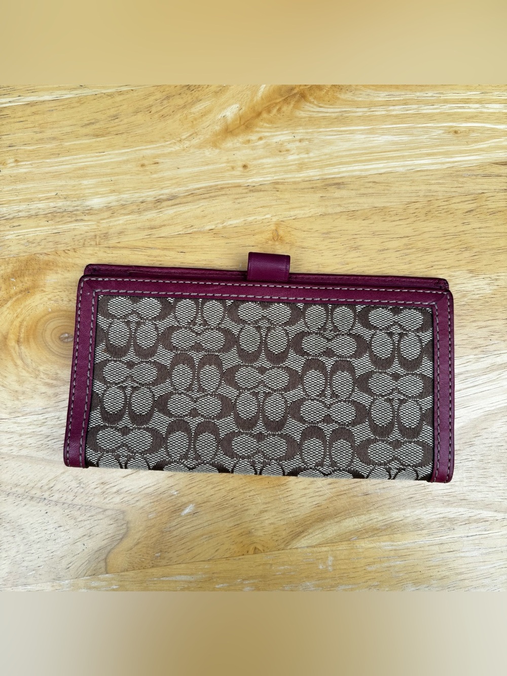 Vtg Coach Signature CC Khaki Purple Checkbook Wallet Y2K (7"x4")